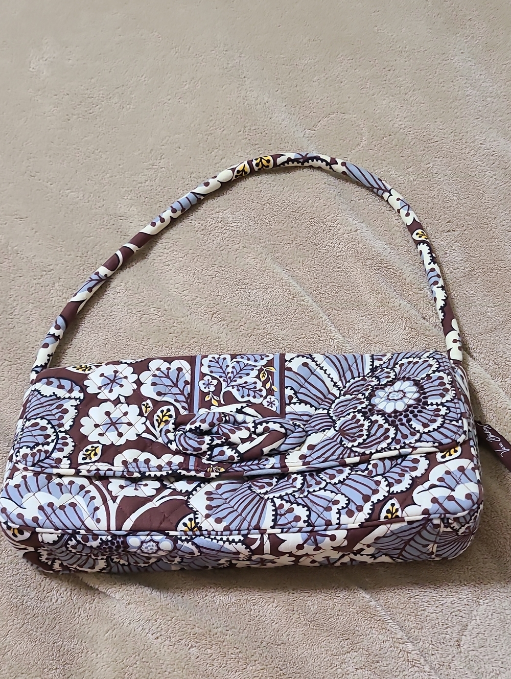 Vera Bradley Brown, White & Light Blue Quilted Shoulder Bag - Picture 1 of 9